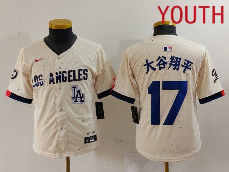 Youth Los Angeles Dodgers 17 Ohtani Cream Fashion Nike Game MLB Jersey style 7014